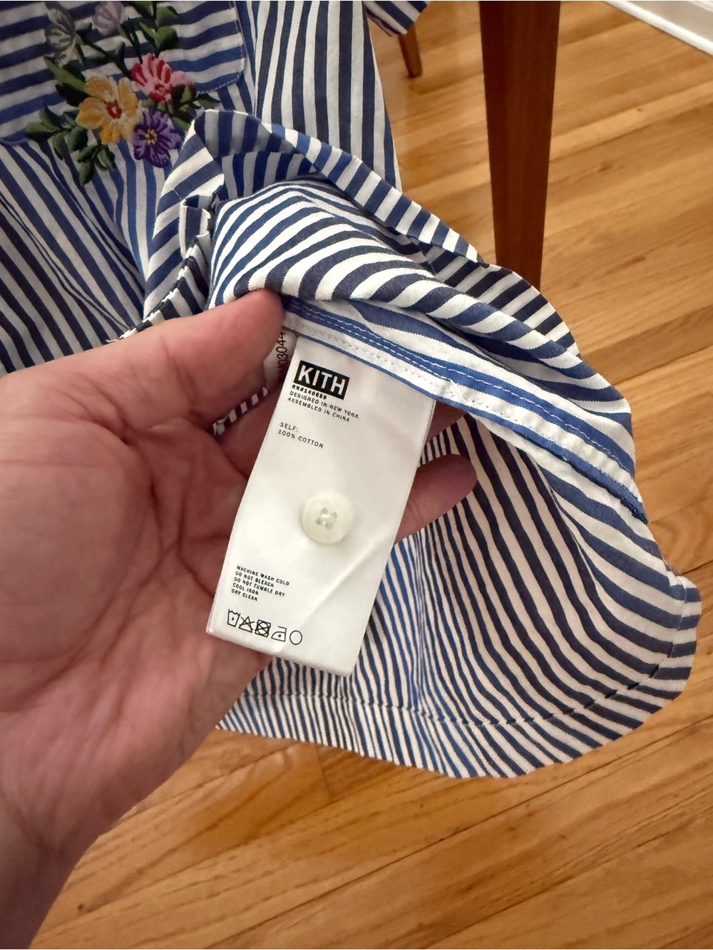 Kith Blue & White Striped Short-Sleeve Shirt with Pocket Embroidery - Picture 4 of 5